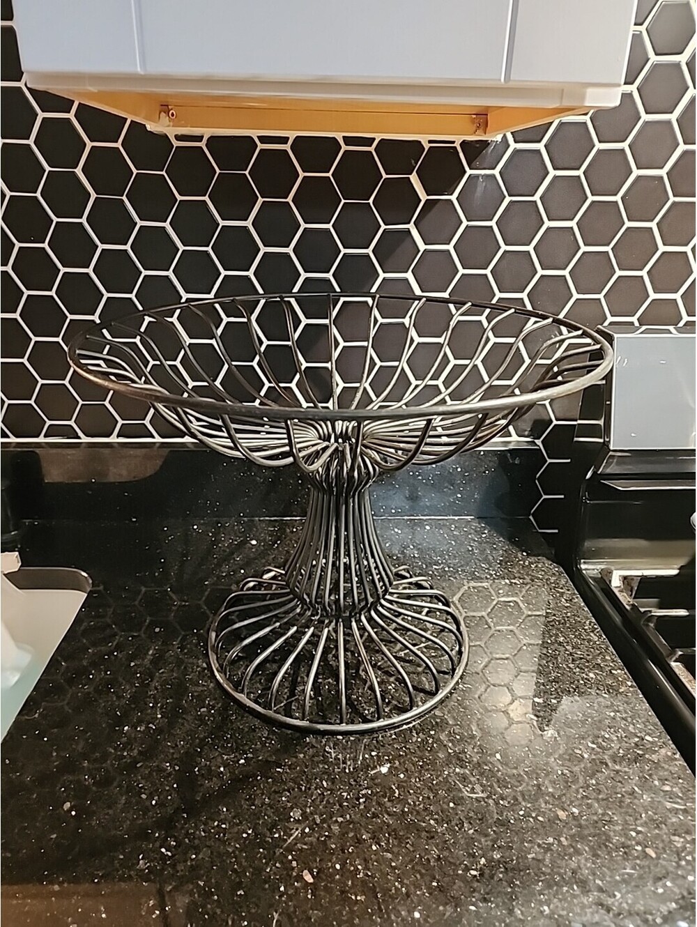 Large Ornate Footed Matte Black Metal Wire Heavy Center Piece Fruit Stand